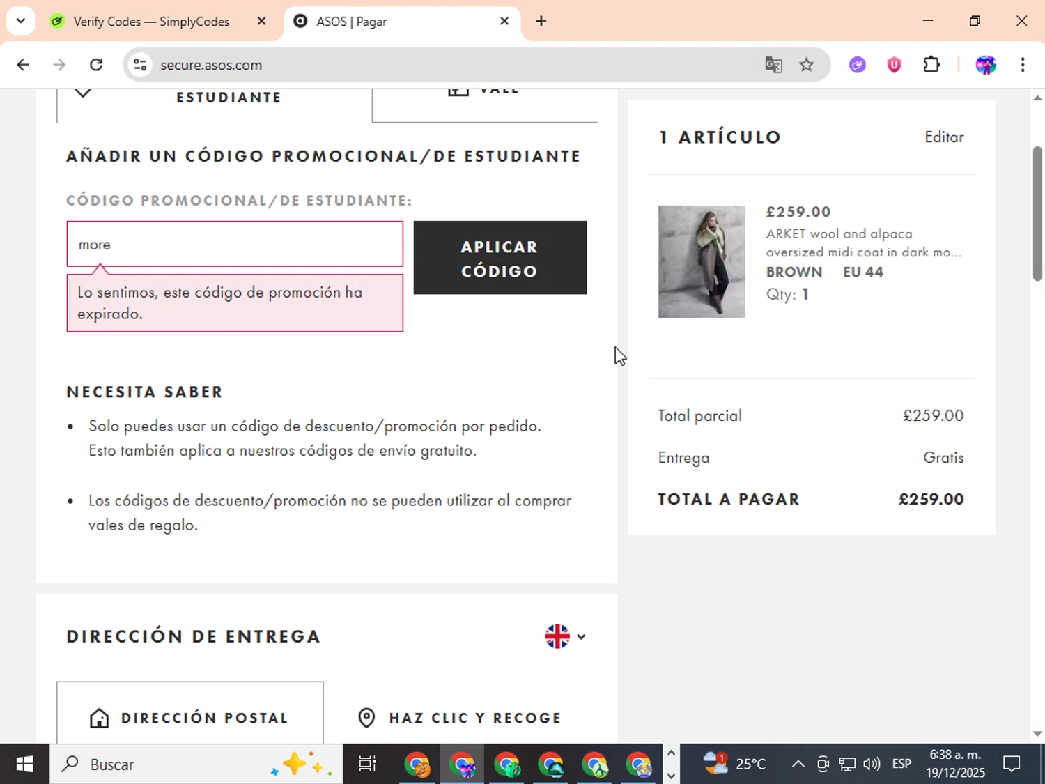 Topshop promo code screenshot showing code more applied at Topshop checkout page. Uploaded by SimplyCodes community member ingric on Dec 19, 2025
