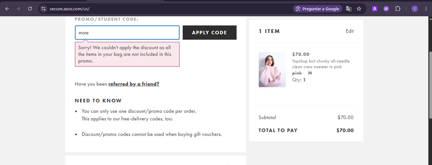 Topshop checkout page showing Topshop promo code box | Screenshot taken by SimplyCodes community member on Dec 10, 2025