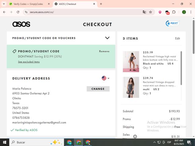 Topshop checkout page showing Topshop promo code box | Screenshot taken by SimplyCodes community member on Aug 25, 2025