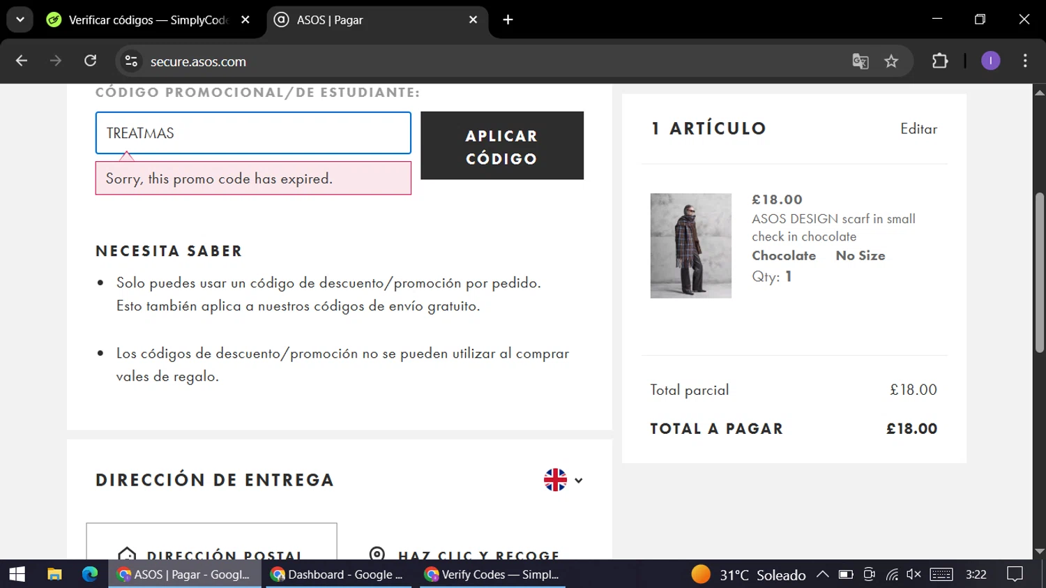 Topshop promo code screenshot showing code TREATMAS applied at Topshop checkout page. Uploaded by SimplyCodes community member AGP44456545 on Dec 20, 2025