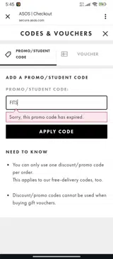 FITS coupon verification screenshot