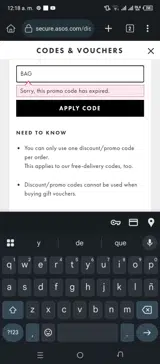 BAG coupon verification screenshot