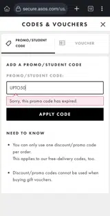 Topshop coupon verification screenshot