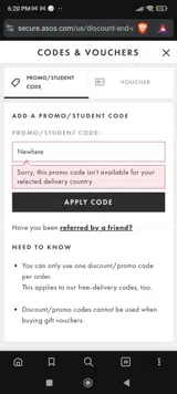 Topshop coupon verification screenshot