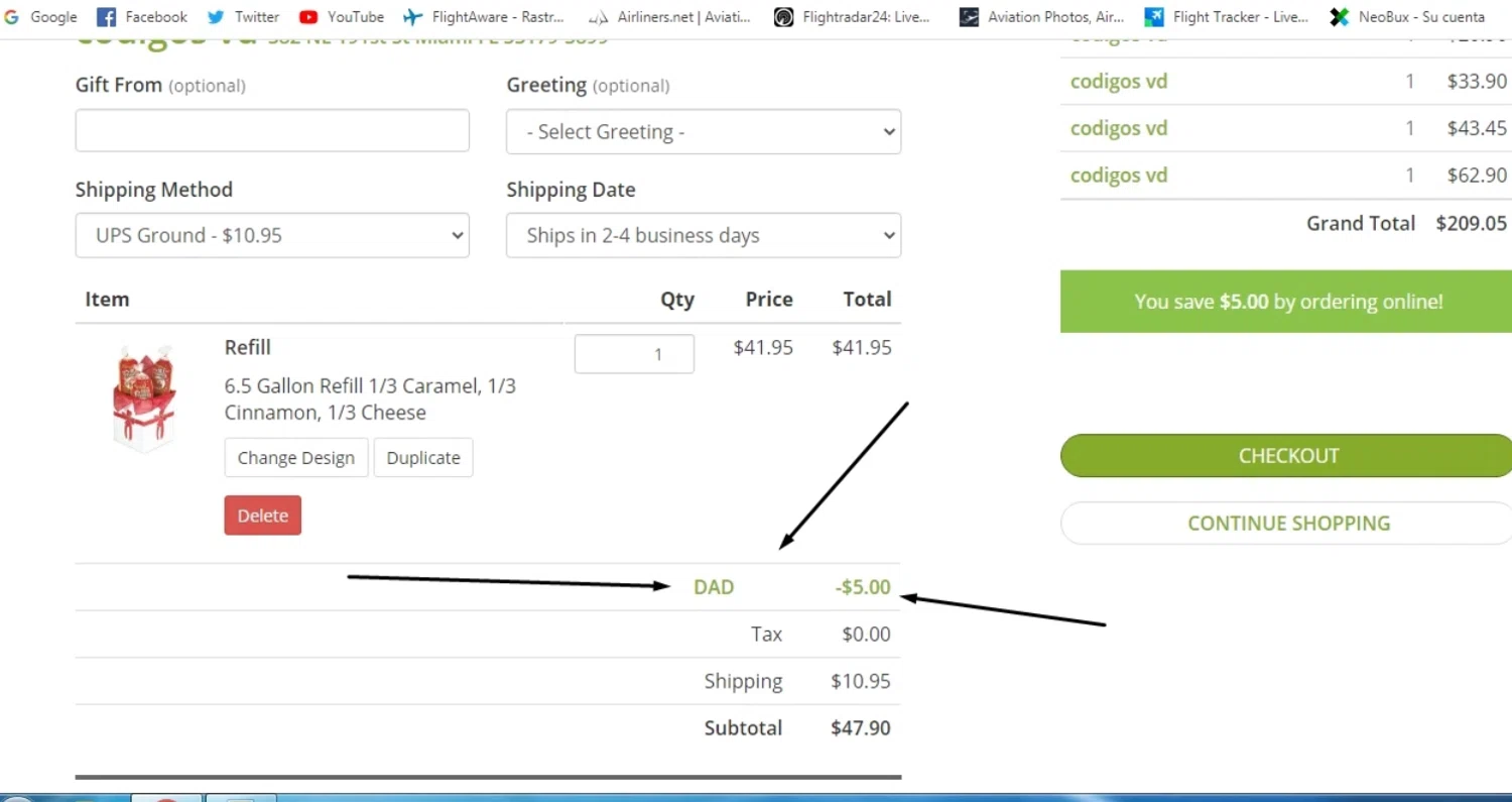 Topsy's Popcorn checkout page showing Topsy's Popcorn promo code box | Screenshot taken by SimplyCodes community member on Dec 18, 2024