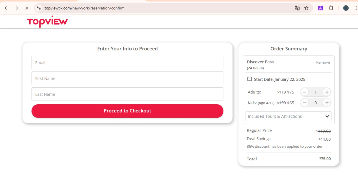 TopView checkout page showing TopView discount code box | Screenshot taken by SimplyCodes community member on Jan 20, 2025