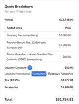 REUNION50 coupon verification screenshot