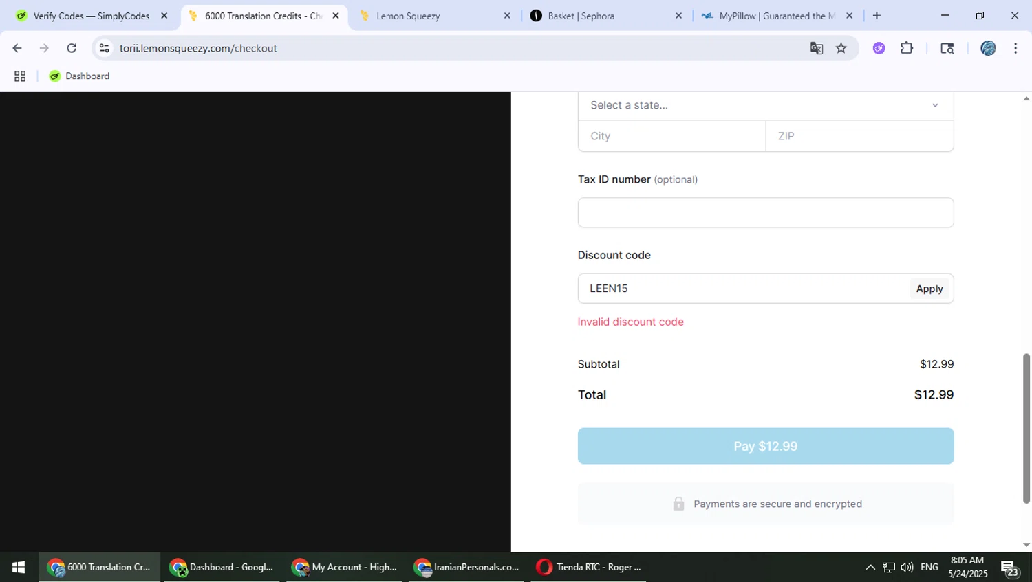 Torii Image Translator promo code screenshot showing code LEEN15 applied at Torii Image Translator checkout page. Uploaded by SimplyCodes community member PokeGOAT on May 24, 2025