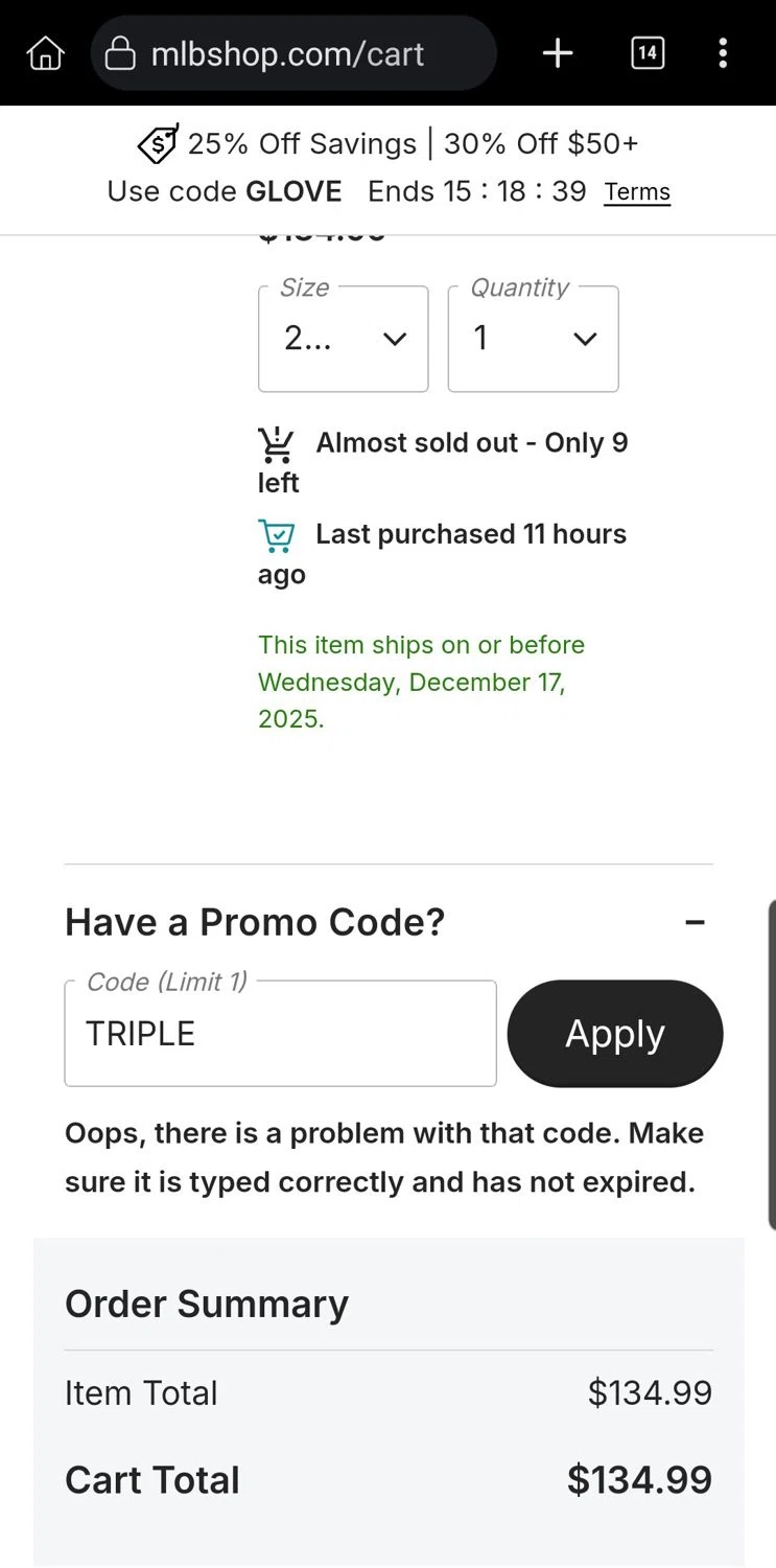 Toronto Blue Jays promo code screenshot showing code TRIPLE applied at Toronto Blue Jays checkout page. Uploaded by SimplyCodes community member Carloslvz on Dec 16, 2025