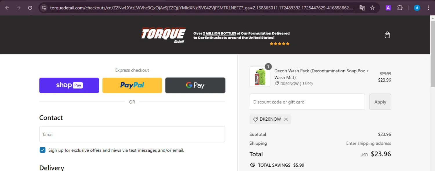 how to use Torque Detail coupons