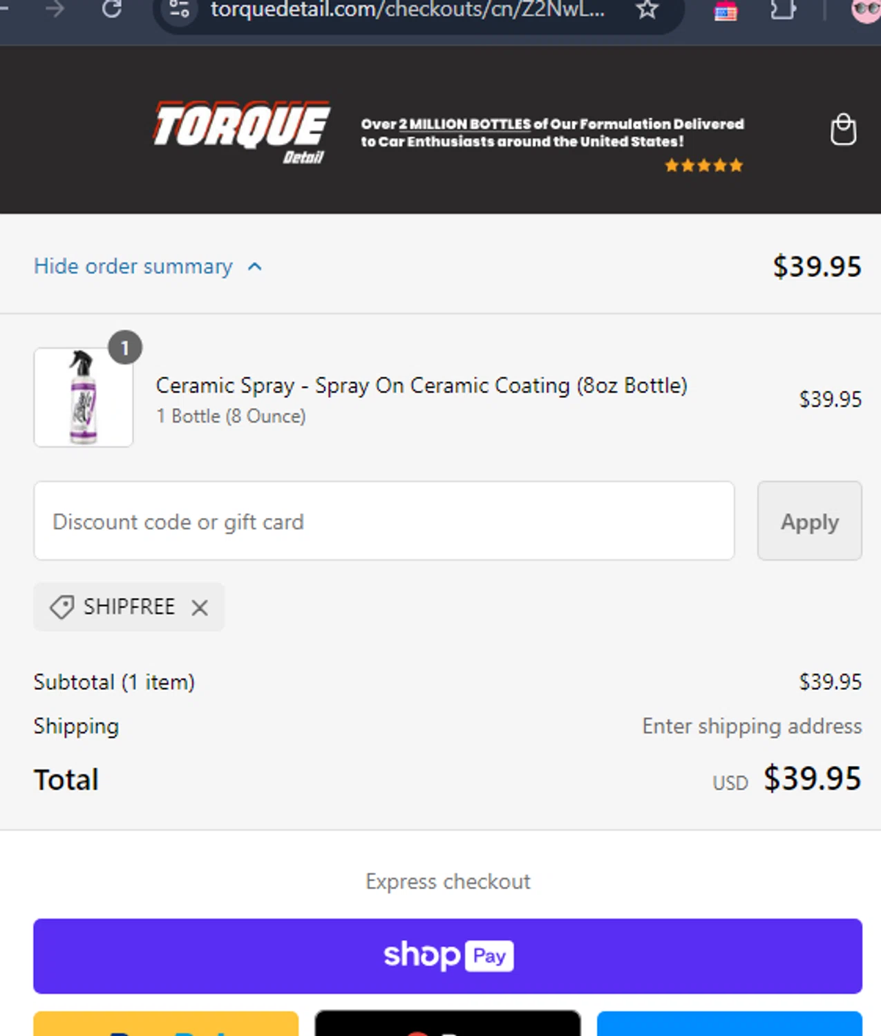 where to use Torque Detail promo code box