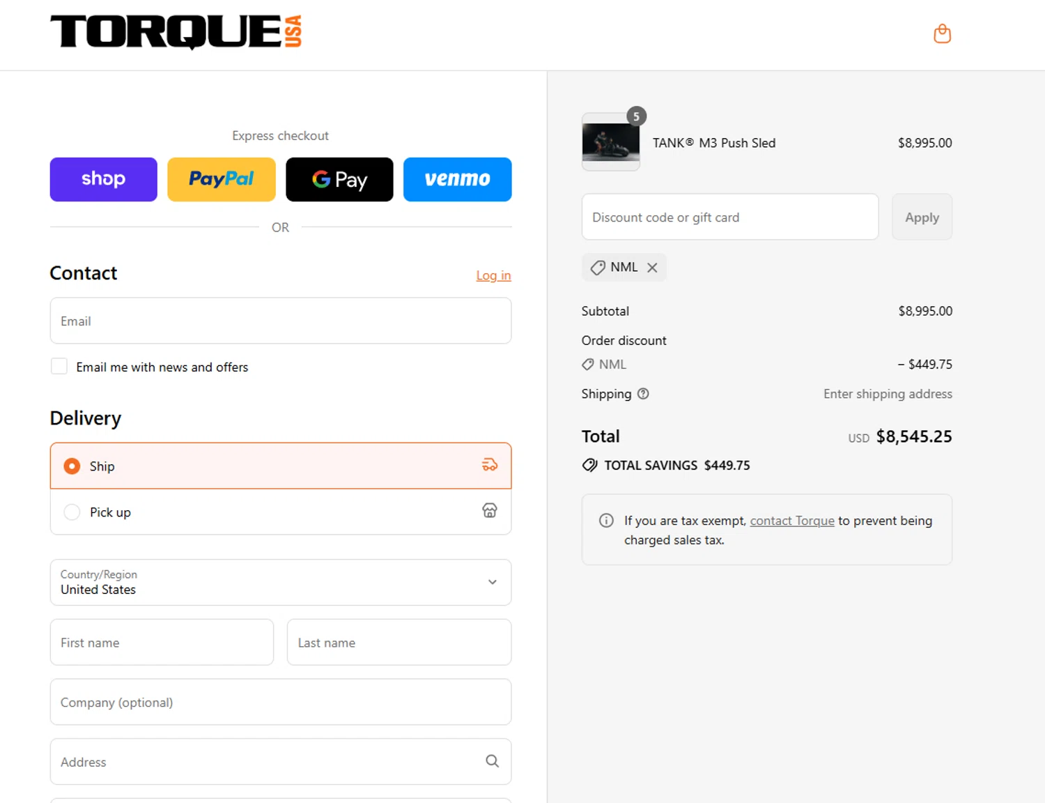 Torque Fitness discount code screenshot showing code NML applied at Torque Fitness checkout page. Uploaded by SimplyCodes community member JohnSimply on Aug 30, 2025