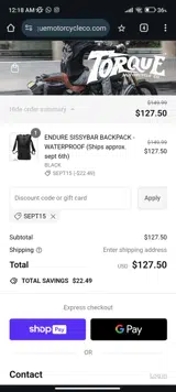 TORQUE MOTORCYCLE CO. coupon verification screenshot