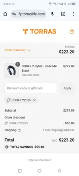 TORRAS-COOLiFY coupon verification screenshot
