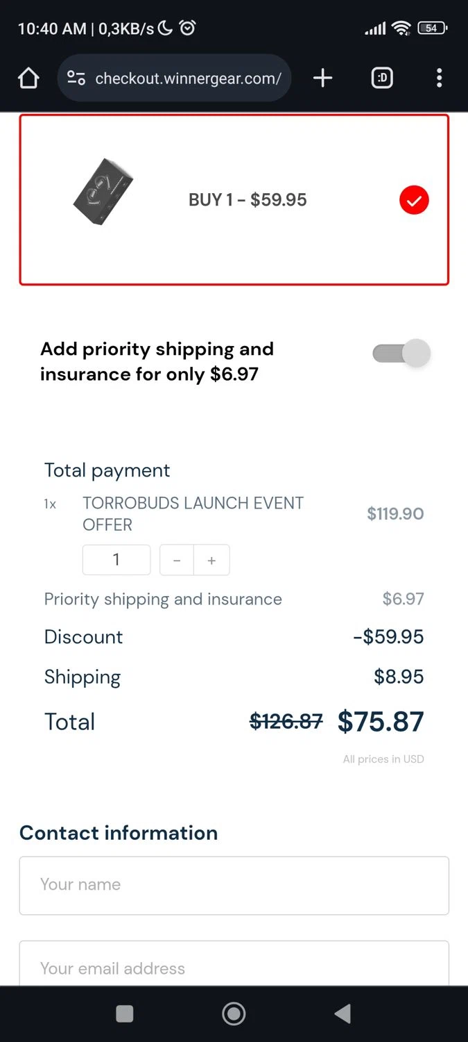 Torroband checkout page showing Torroband promo code box | Screenshot taken by SimplyCodes community member on Feb 14, 2024