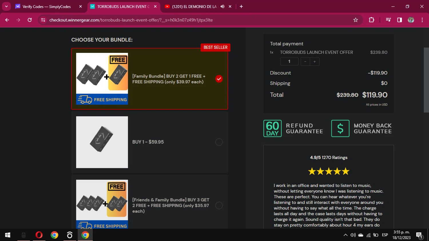Torroband checkout page showing Torroband promo code box | Screenshot taken by SimplyCodes community member on Dec 18, 2023