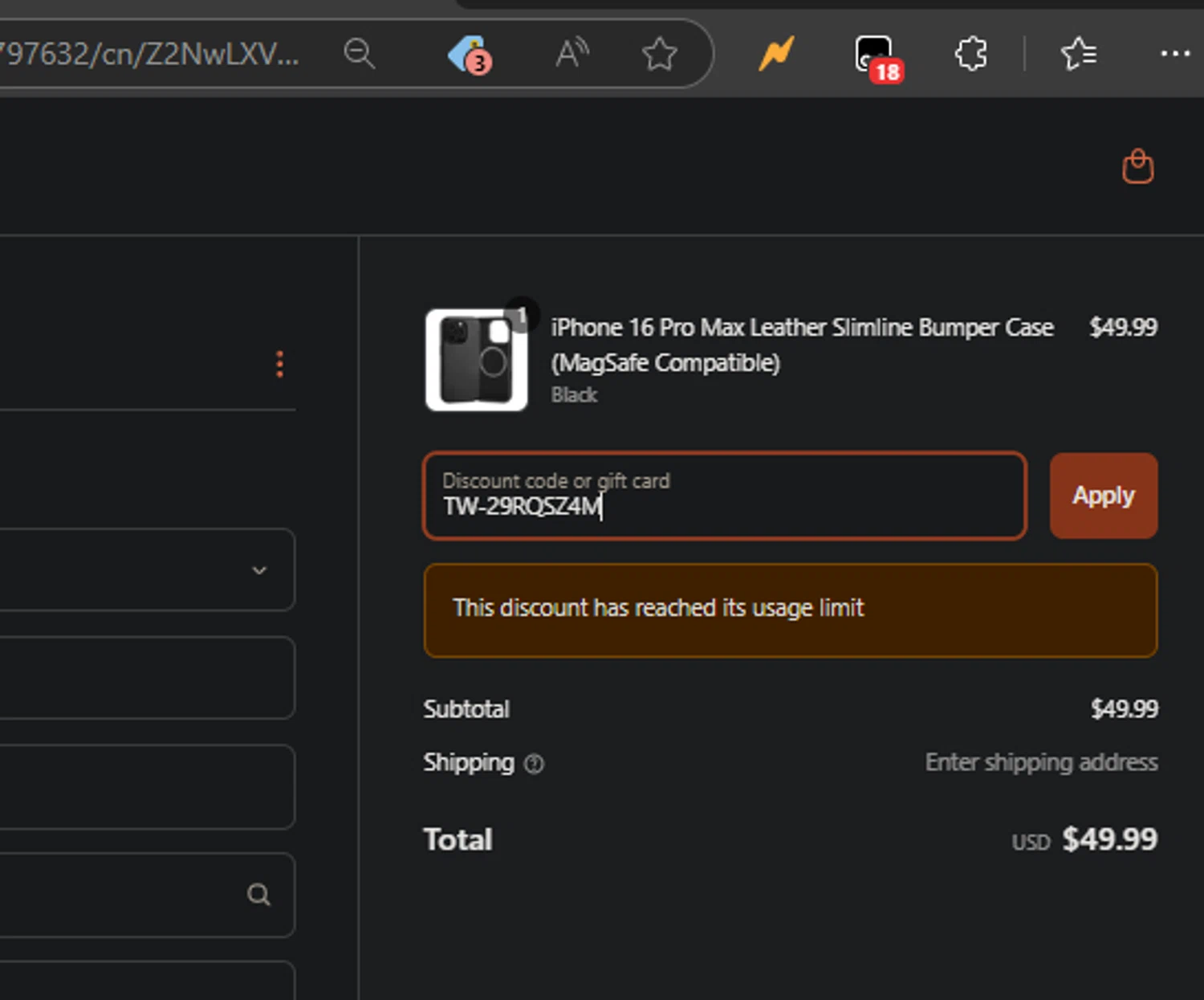 TORRO USA promo code screenshot showing code TW-29RQSZ4M applied at TORRO USA checkout page. Uploaded by SimplyCodes community member Gianpiero on Apr 21, 2025