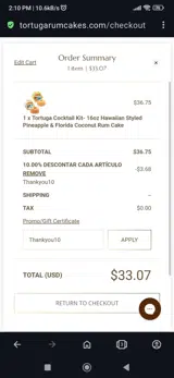 Thankyou10 coupon verification screenshot