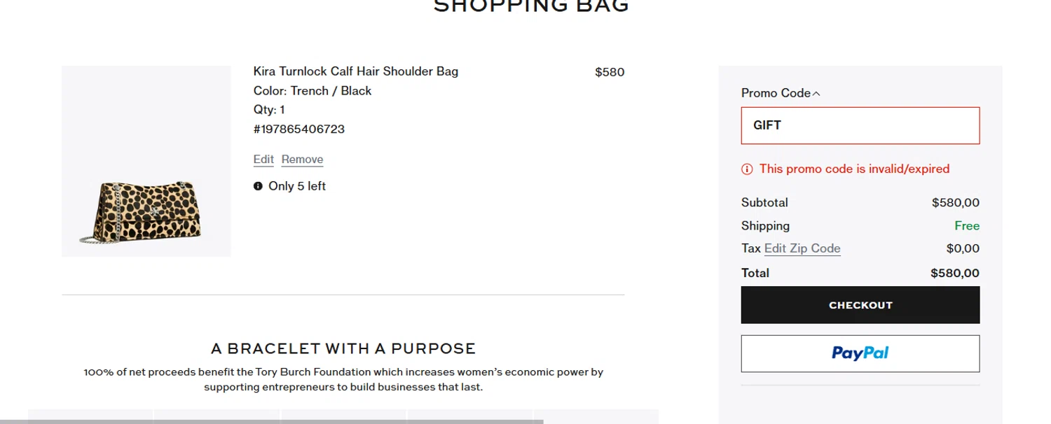 Tory Burch promo code screenshot showing code GIFT applied at Tory Burch checkout page. Uploaded by SimplyCodes community member sapphire_nitro on Sep 11, 2025