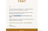 Tost Beverages coupon verification screenshot