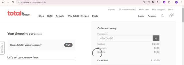 Total By Verizon checkout page showing Total By Verizon promo code box | Screenshot taken by SimplyCodes community member on May 26, 2024