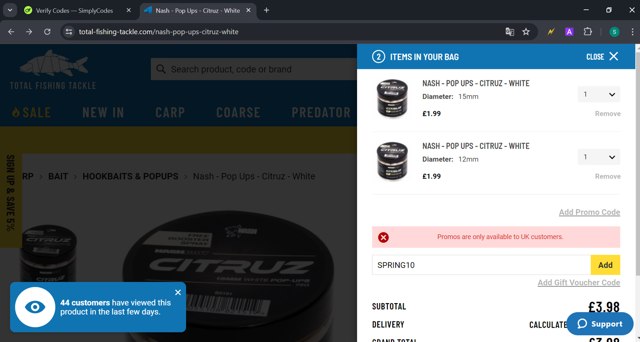 Total Fishing Tackle checkout page showing Total Fishing Tackle discount code box | Screenshot taken by SimplyCodes community member on Jun 21, 2024
