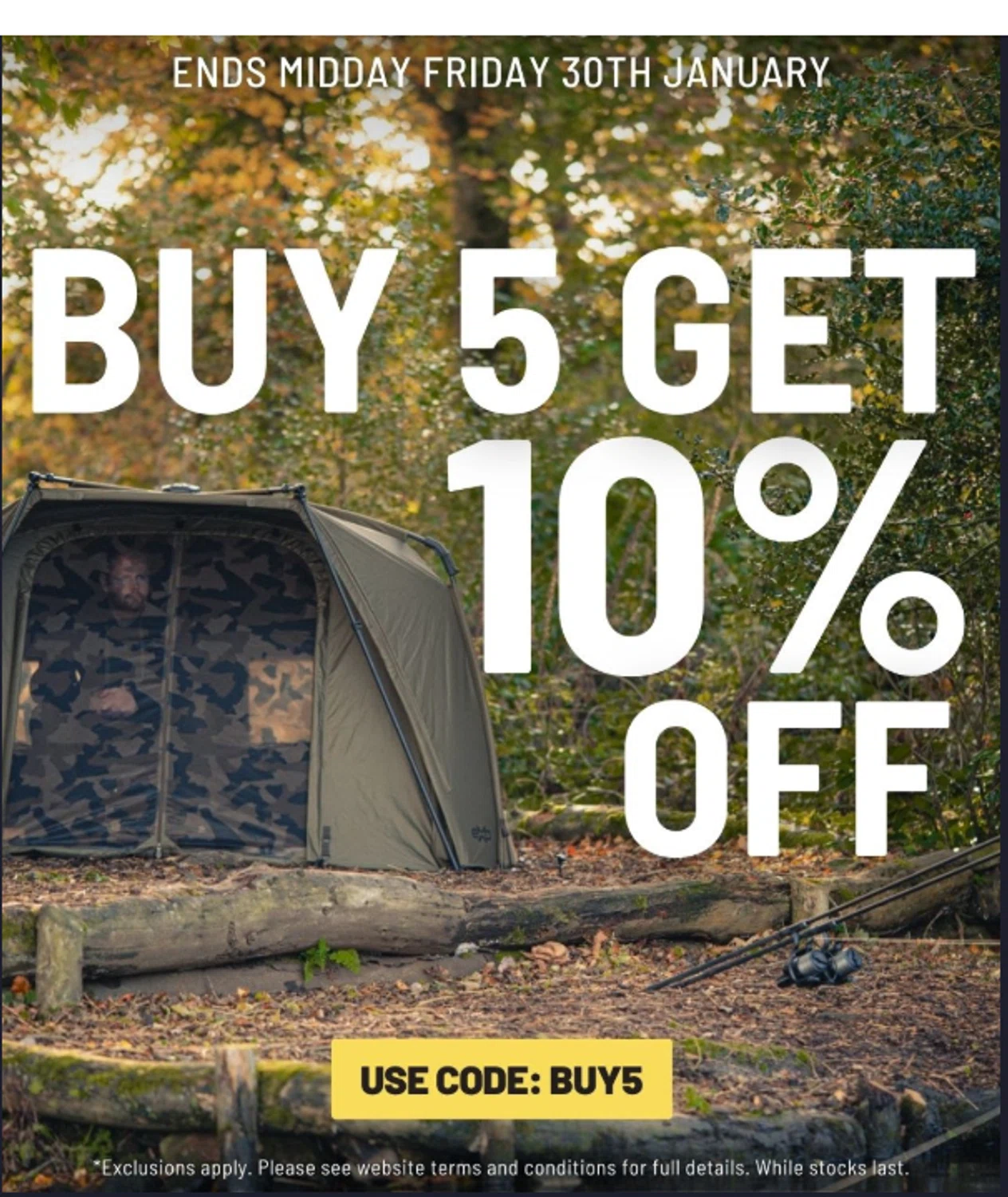 Total Fishing Tackle promo code screenshot showing code BUY5 applied at Total Fishing Tackle checkout page. Uploaded by SimplyCodes community member valeriaantonieta on Jan 28, 2026