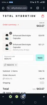 Total Hydration coupon verification screenshot