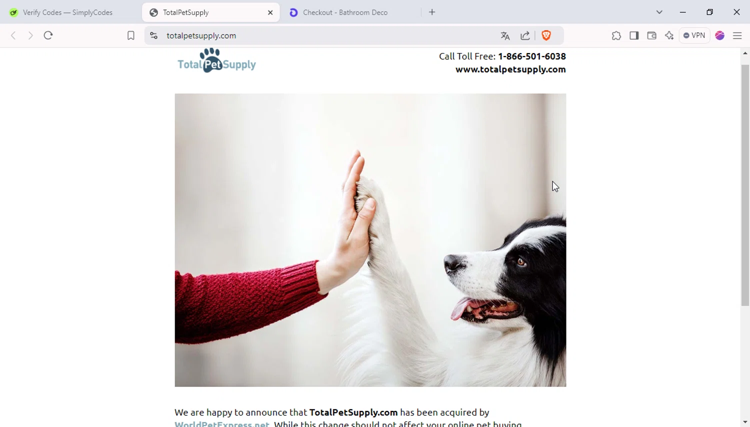 Total Pet Supply promo code screenshot showing code SAFEOPT15 applied at Total Pet Supply checkout page. Uploaded by SimplyCodes community member 1p1p1p on Dec 27, 2024