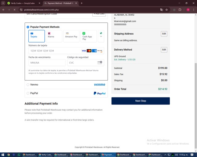 Total Pickleball checkout page showing Total Pickleball promo code box | Screenshot taken by SimplyCodes community member on Jan 30, 2025
