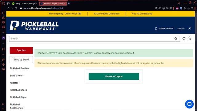Total Pickleball checkout page showing Total Pickleball promo code box | Screenshot taken by SimplyCodes community member on Jan 18, 2025