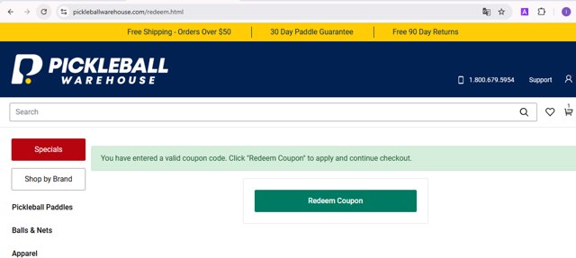 Total Pickleball checkout page showing Total Pickleball promo code box | Screenshot taken by SimplyCodes community member on Feb 13, 2025