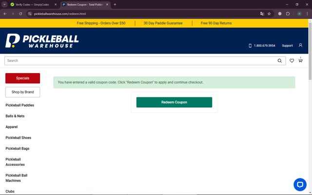 Total Pickleball checkout page showing Total Pickleball promo code box | Screenshot taken by SimplyCodes community member on Jan 18, 2025