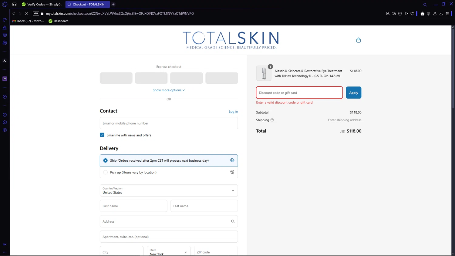 TOTALSKIN promo code screenshot showing code spring25 applied at TOTALSKIN checkout page. Uploaded by SimplyCodes community member VictoriousCaptain3902 on Mar 23, 2025