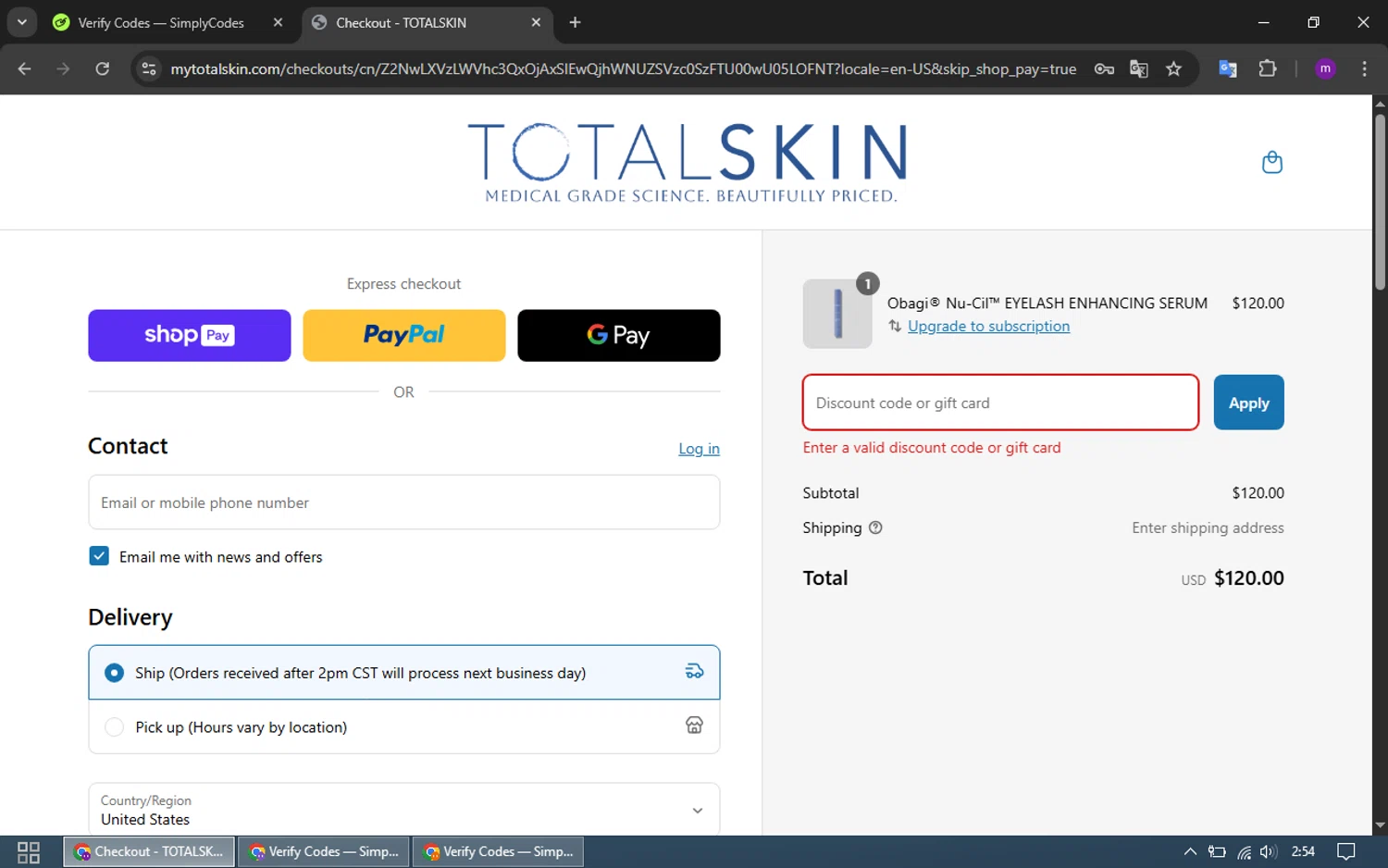 TOTALSKIN promo code screenshot showing code spring25 applied at TOTALSKIN checkout page. Uploaded by SimplyCodes community member CrownWizard4992 on Mar 23, 2025