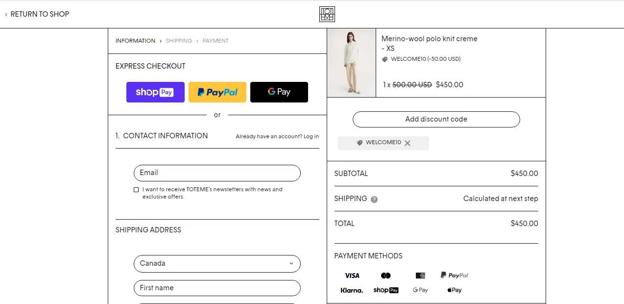 Toteme Studio checkout page showing Toteme Studio promo code box | Screenshot taken by SimplyCodes community member on Jun 14, 2023