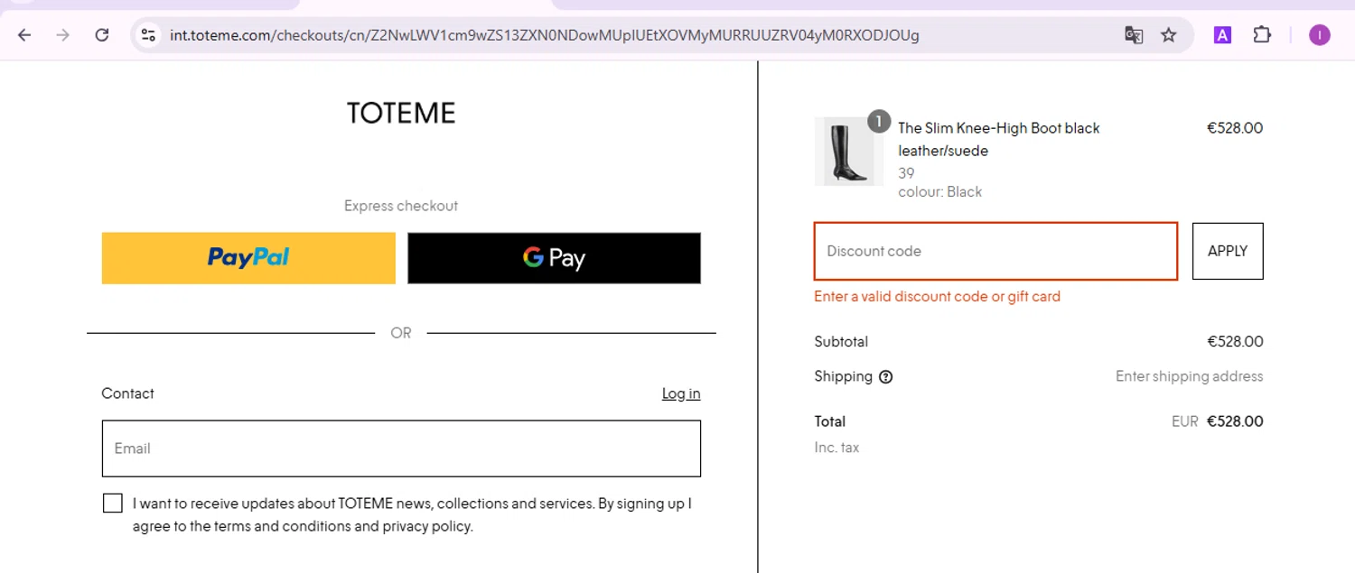 Toteme Studio promo code screenshot showing code PRIVATESALE applied at Toteme Studio checkout page. Uploaded by SimplyCodes community member BudgetElite1200 on Jan 16, 2025