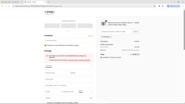 Totwoo checkout page showing Totwoo discount code box | Screenshot taken by SimplyCodes community member on Sep 2, 2025