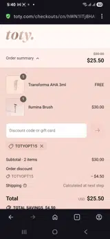 TOTYOPT15 coupon verification screenshot