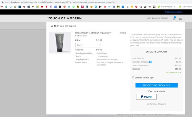TouchOfModern checkout page showing TouchOfModern promo code box | Screenshot taken by SimplyCodes community member on Dec 1, 2020