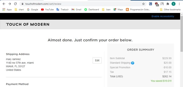 TouchOfModern checkout page showing TouchOfModern promo code box | Screenshot taken by SimplyCodes community member on Jan 26, 2021
