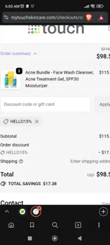 HELLO15% coupon verification screenshot