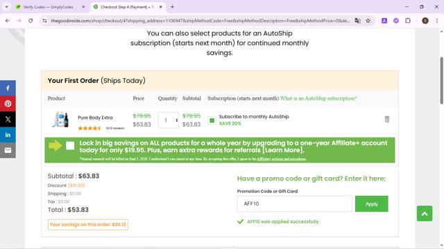 Touchstone Essentials checkout page showing Touchstone Essentials promo code box | Screenshot taken by SimplyCodes community member on Sep 1, 2025