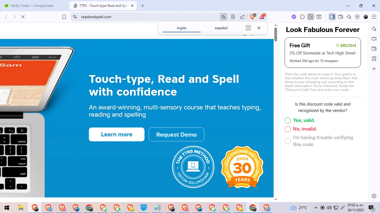 Touch-type Read and Spell promo code screenshot showing code MSTEELY applied at Touch-type Read and Spell checkout page. Uploaded by SimplyCodes community member DiscountDefender1226 on Nov 30, 2025