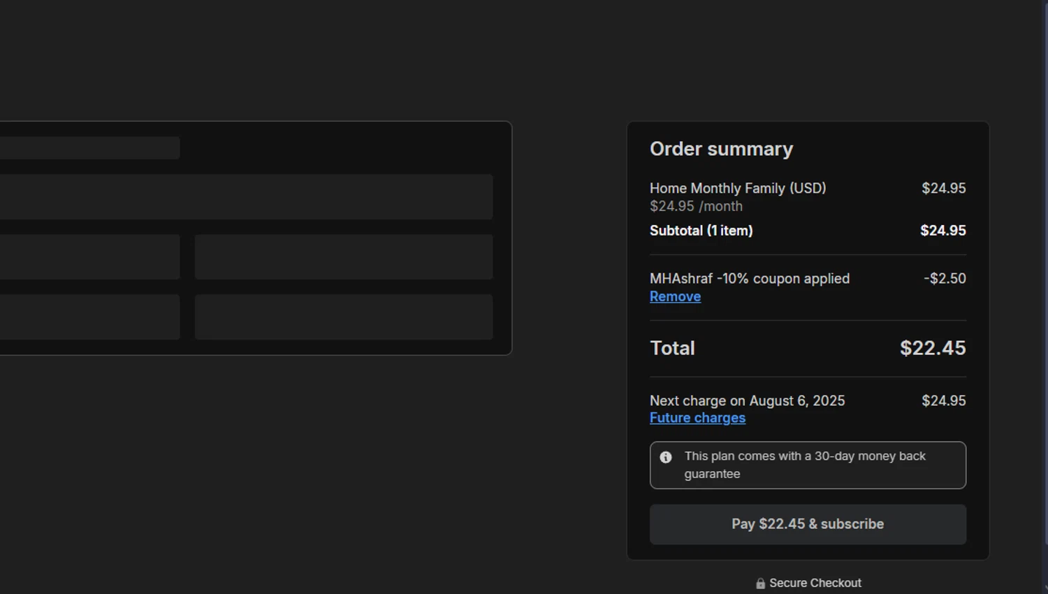 Touch-type Read and Spell promo code screenshot showing code MHASHRAF applied at Touch-type Read and Spell checkout page. Uploaded by SimplyCodes community member chepipi on Jul 6, 2025