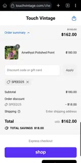 Touch Vintage coupon verification screenshot