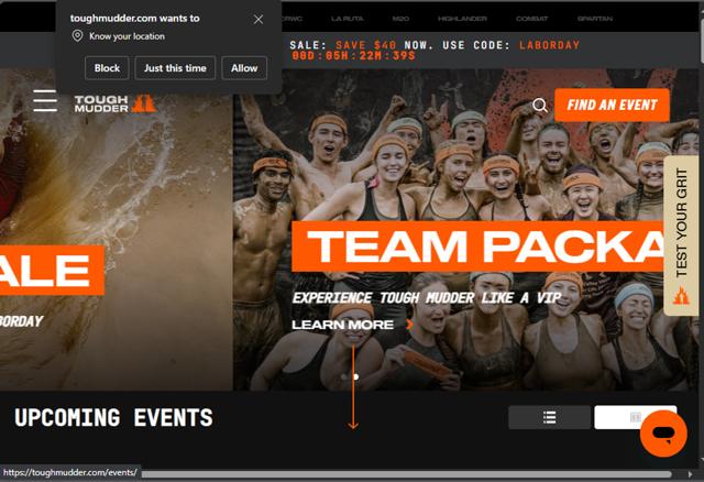 Tough Mudder checkout page showing Tough Mudder coupon code box | Screenshot taken by SimplyCodes community member on Sep 8, 2025