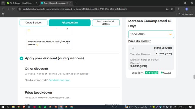 Tourhub checkout page showing Tourhub promo code box | Screenshot taken by SimplyCodes community member on Jan 28, 2025
