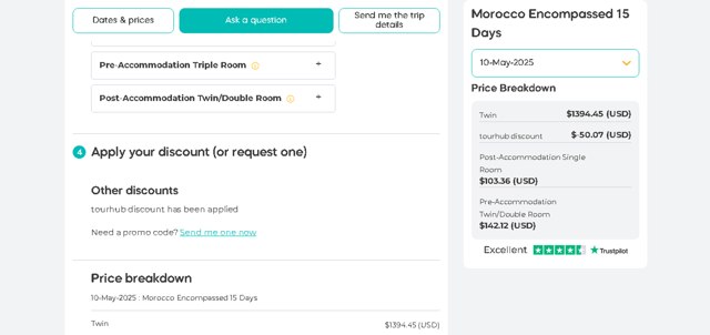 Tourhub checkout page showing Tourhub promo code box | Screenshot taken by SimplyCodes community member on Mar 27, 2025