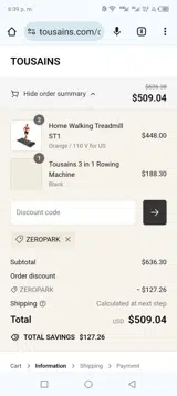 ZEROPARK coupon verification screenshot